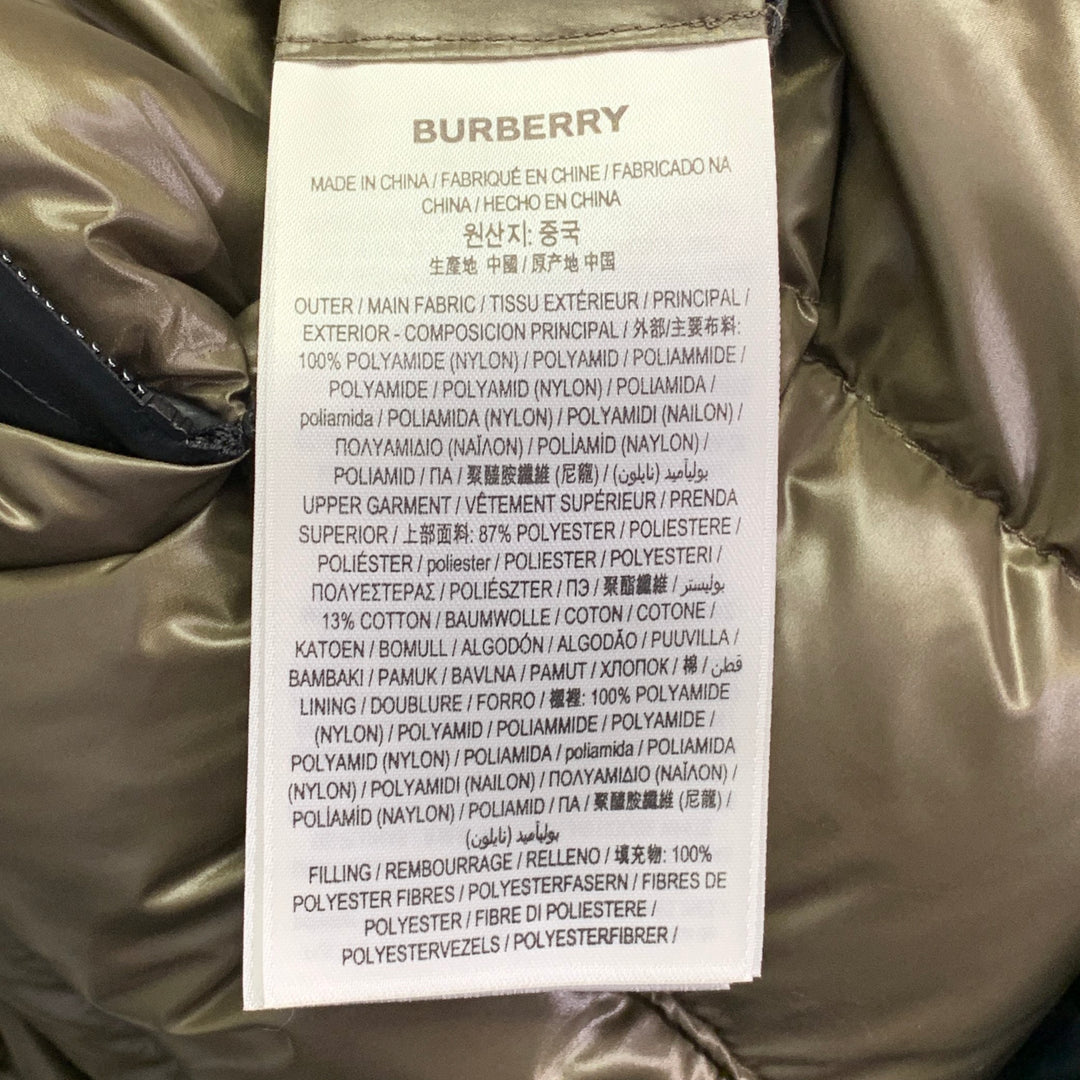 BURBERRY FW22 Size XL Barking Black Olive Quilted Polyamide Hooded Coat