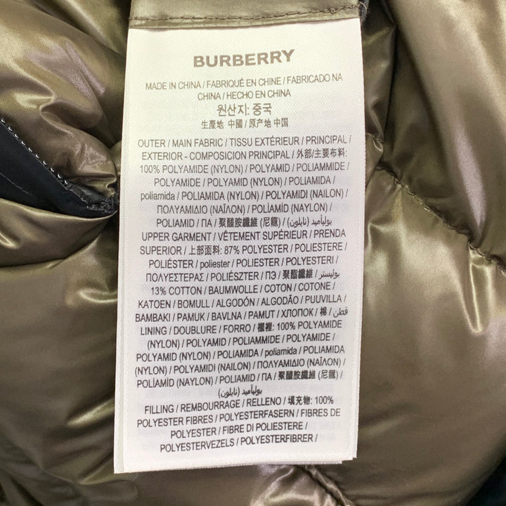 BURBERRY FW22 Size XL Barking Black Olive Quilted Polyamide Hooded Coat