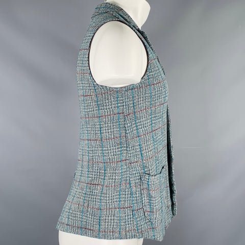 KAPITAL Size S Grey Blue Plaid Cotton Blend Button Up Vest