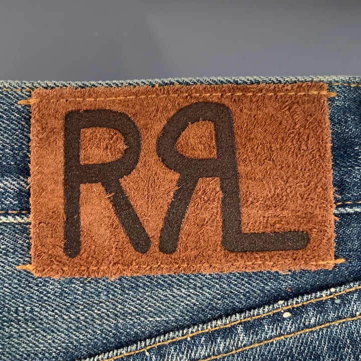 RRL by RALPH LAUREN Size 36 Blue Washed Cotton Selvedge Denim Twill Straight Jeans