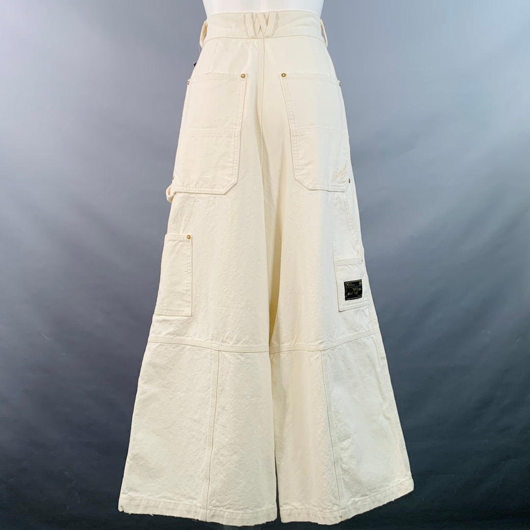 WILLY CHAVARRIA Size 26 Off White Cotton Baggy Cropped Carpenter Casual Pants