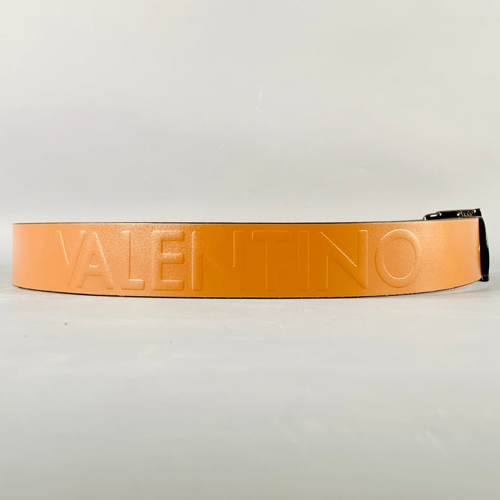 MARIO VALENTINO Size 36 Brown Gunmetal Monogram Leather Belt