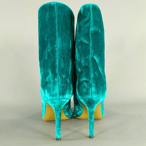 ALEXANDRE VAUTHIER Size 7 Blue Green Velvet Pointed Toe Boots