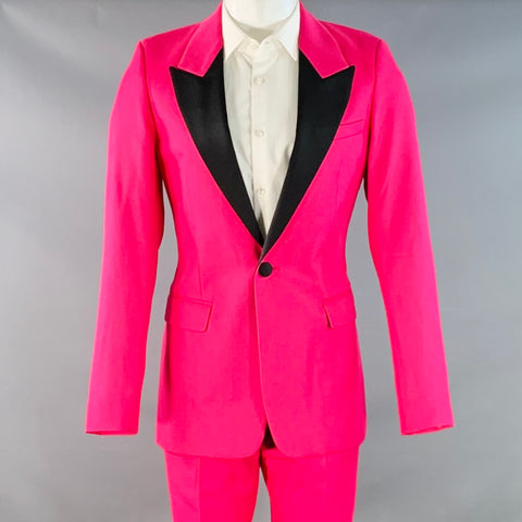 AMI by ALEXANDRE MATTIUSSI Size 36 Fuchsia Pink Black Wool Peak Lapel Suit