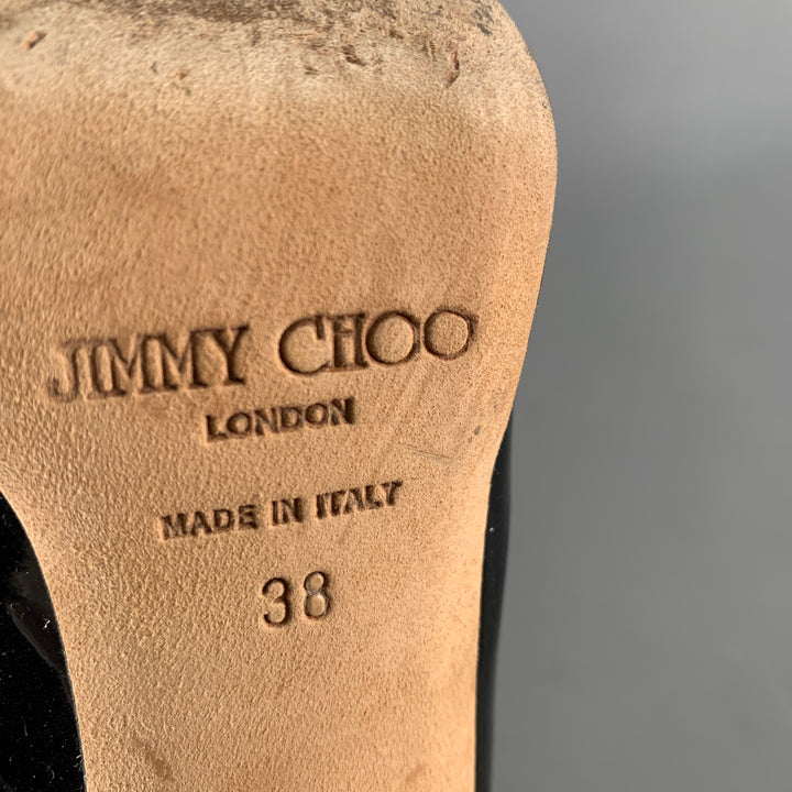 JIMMY CHOO Size 8 Black Patent Leather Slingback Sandals