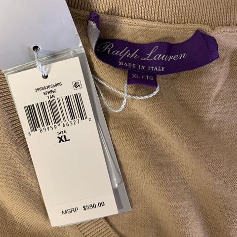 RALPH LAUREN Size XL Camel Knit Wool V-Neck Sweater Vest