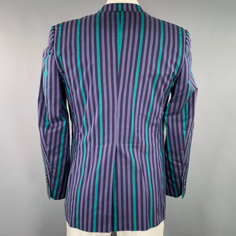 DUNHILL Size 42 Purple Green Stripe Cotton Single Breasted Sport Coat