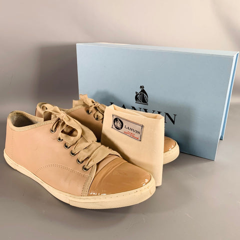 LANVIN Size 9 Beige Leather Patent Leather Cap Toe Sneakers