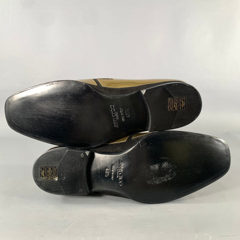 JIMMY CHOO Size 7.5 Gold Black Metallic Leather Slip On Loafers