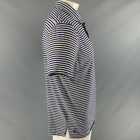 RALPH LAUREN Taille XL Polo à manches courtes en coton à rayures blanches marine