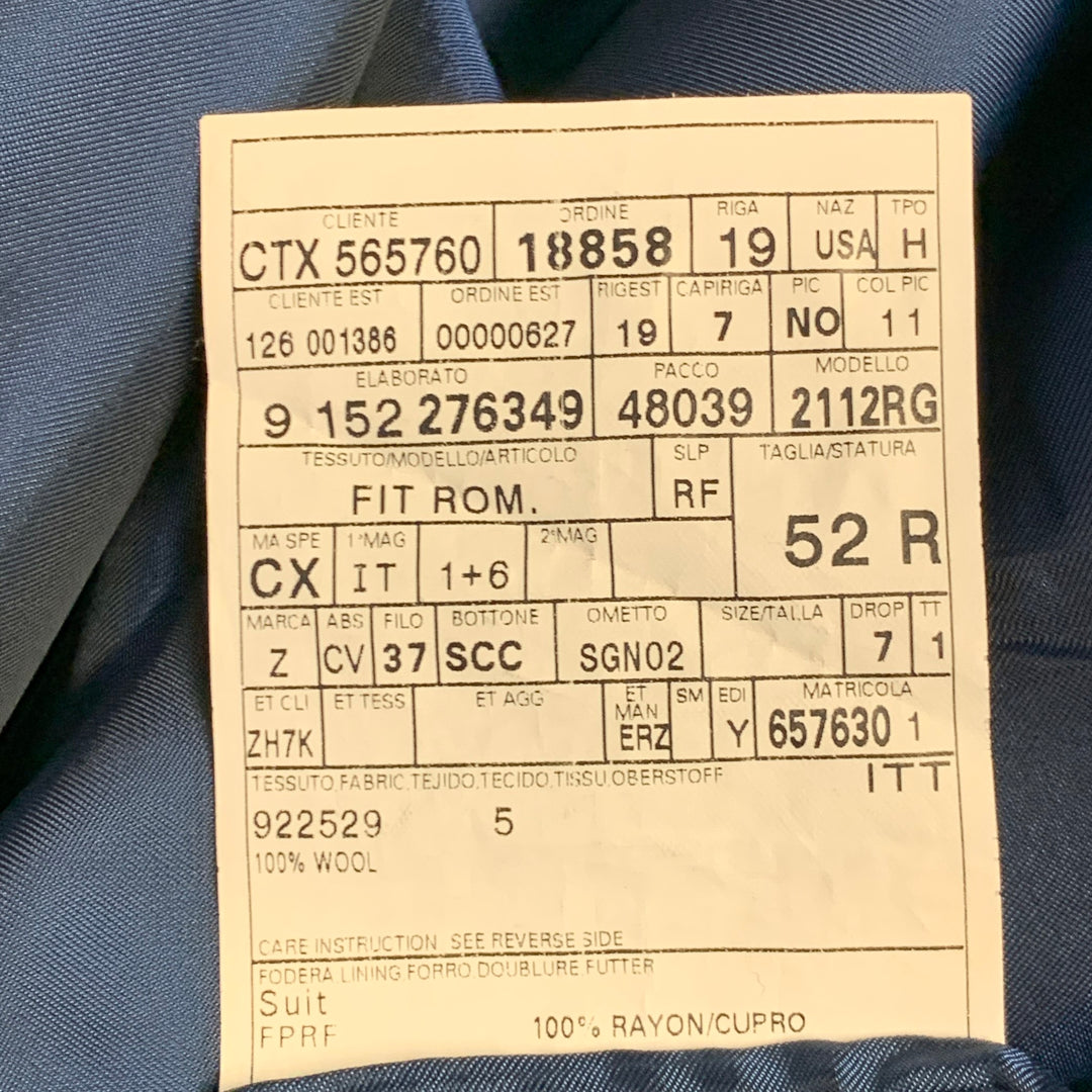 ERMENEGILDO ZEGNA Size 42 Regular Navy Blue Stripe Wool Notch Lapel Suit