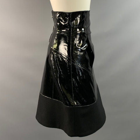 KAUFMAN FRANCO Size 2 Black Leather A Line Knee Length Skirt