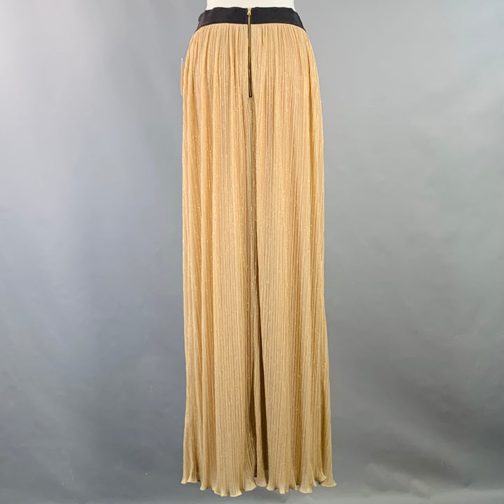 ABS Size M Cream Gold Polyester Metallic Pleated Maxi Skirt