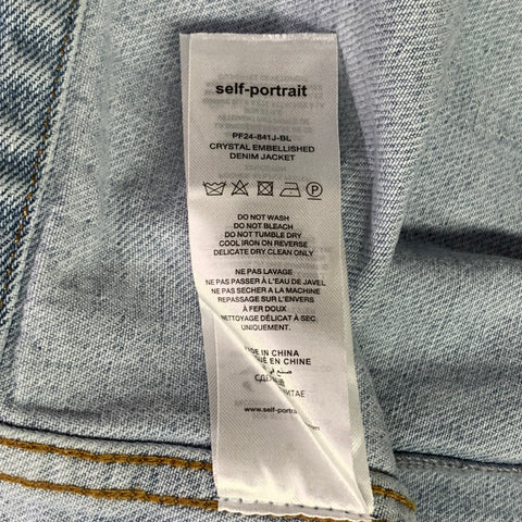 SELF-PORTRAIT Size 6 Blue Cotton Rhinestones Cropped Denim Jacket