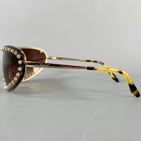 PRADA Gold Brown Studded Metallic Sunglasses
