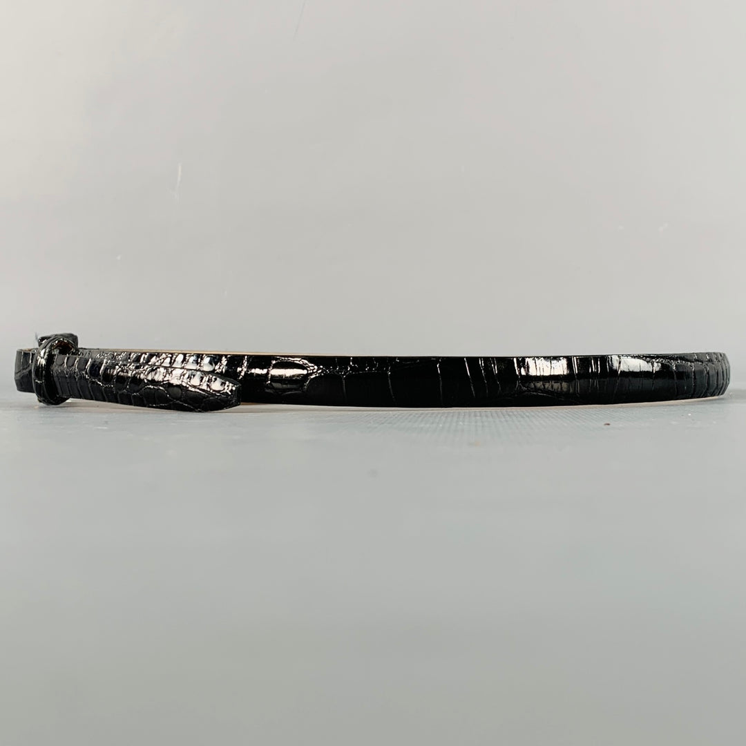 WCM NEW YORK Size S Black Alligator Leather Skinny Belt