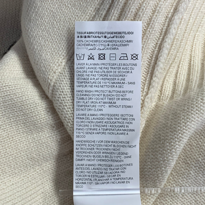 SAINT LAURENT Size L Cream Black Cashmere Contrast Trim Cardigan