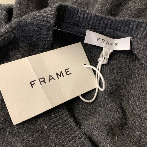 FRAME Size XL Grey Cashmere Ruched V Neck Pullover Womens