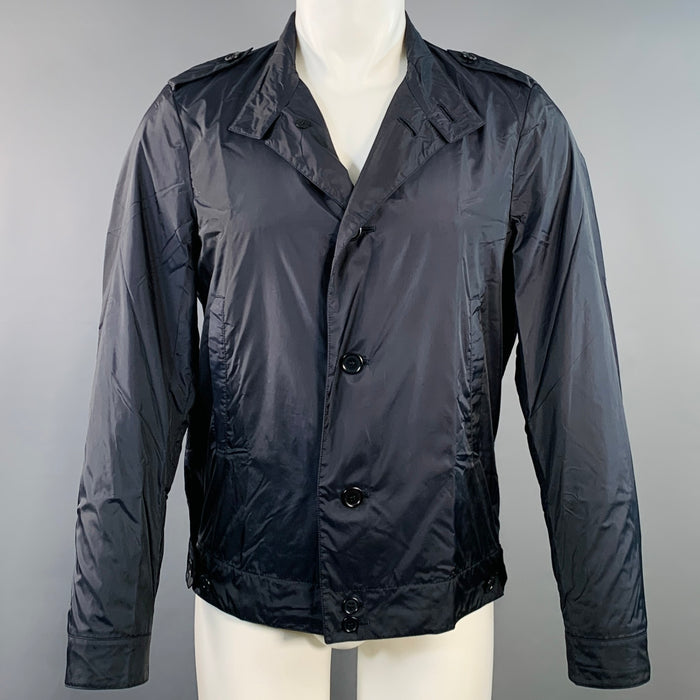 PRADA Size M Navy Nylon Epaulets Buttoned Jacket