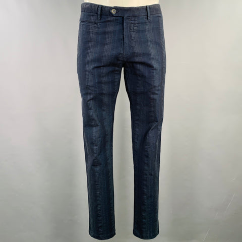 J.W. BRINE Size 34 Navy Blue Stripe Flat Front Casual Pants