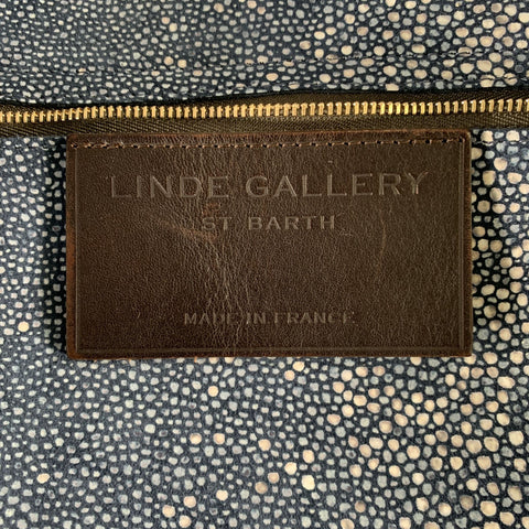 LINDE GALLERY Navy Ivory Embossed Suede Tote Bag