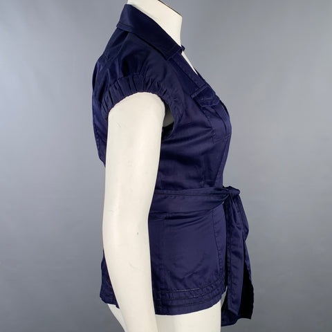 DIANE VON FURSTENBERG Size 10 Gaines Purple Blue Cotton Pleated Wrap Casual Top