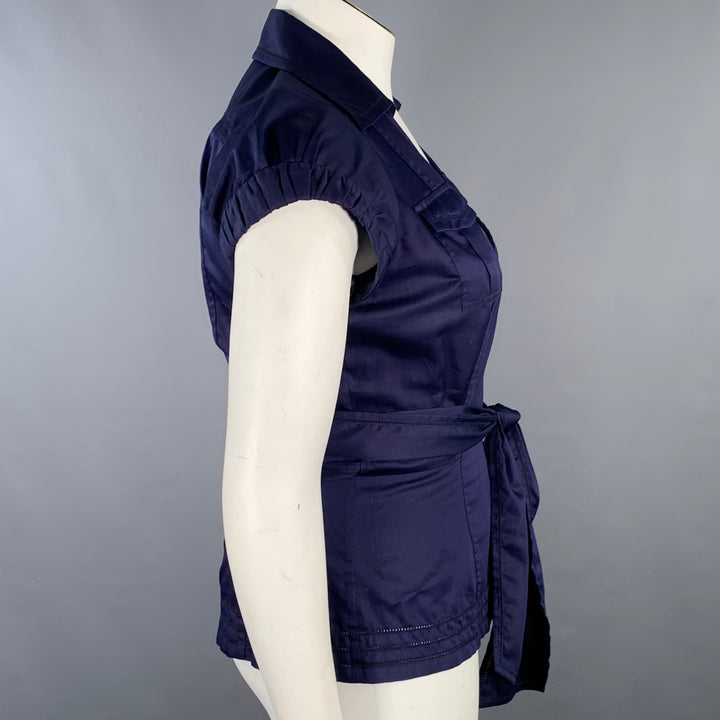 DIANE VON FURSTENBERG Size 10 Gaines Purple Blue Cotton Pleated Wrap Casual Top