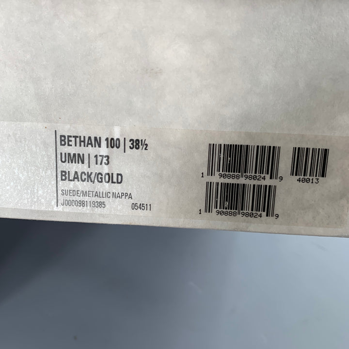 JIMMY CHOO Size 8.5 -Bethan 100- Black Gold Suede Stripe Pumps