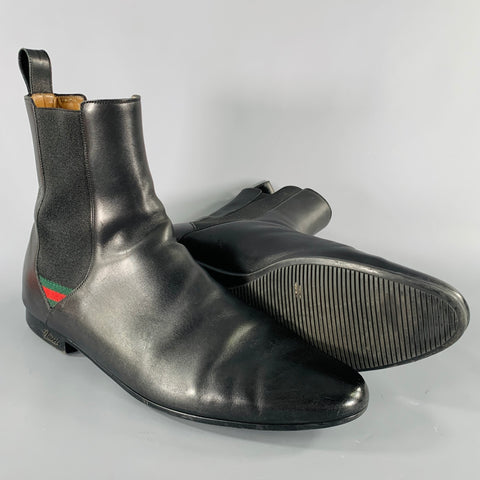 GUCCI Size 12.5 Black Mixed Materials Leather Pull On Boots