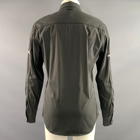 PRADA Size M Black Dark Grey Cotton Blend Long Sleeve Shirt