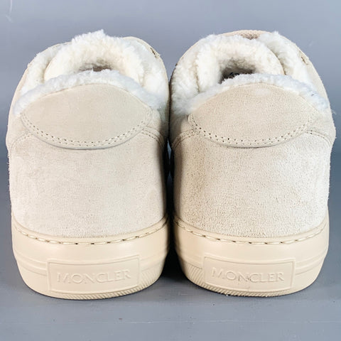 MONCLER Size 9 Beige Stone Suede Low Top Shearling Lined Lace-Up Sneakers