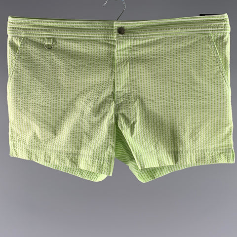 MR TURK Size 36 Green White Stripe Polyamide Blend Seersucker Short Swim Trunks