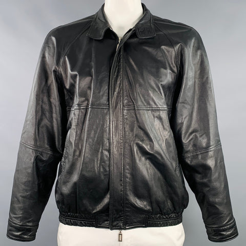 BRUNO MAGLI Size 42 Black Leather Zip Up Jacket