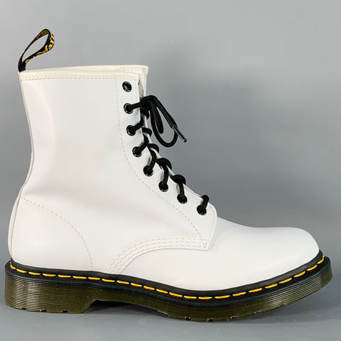 DR. MARTENS Size 10 White Leather Lace-Up Combat Boots