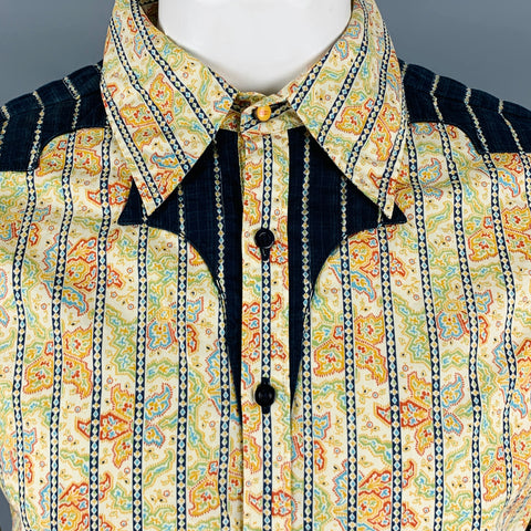 ROBERT GRAHAM Size XL Yellow Multi Color Print Cotton Western Long Sleeve Shirt