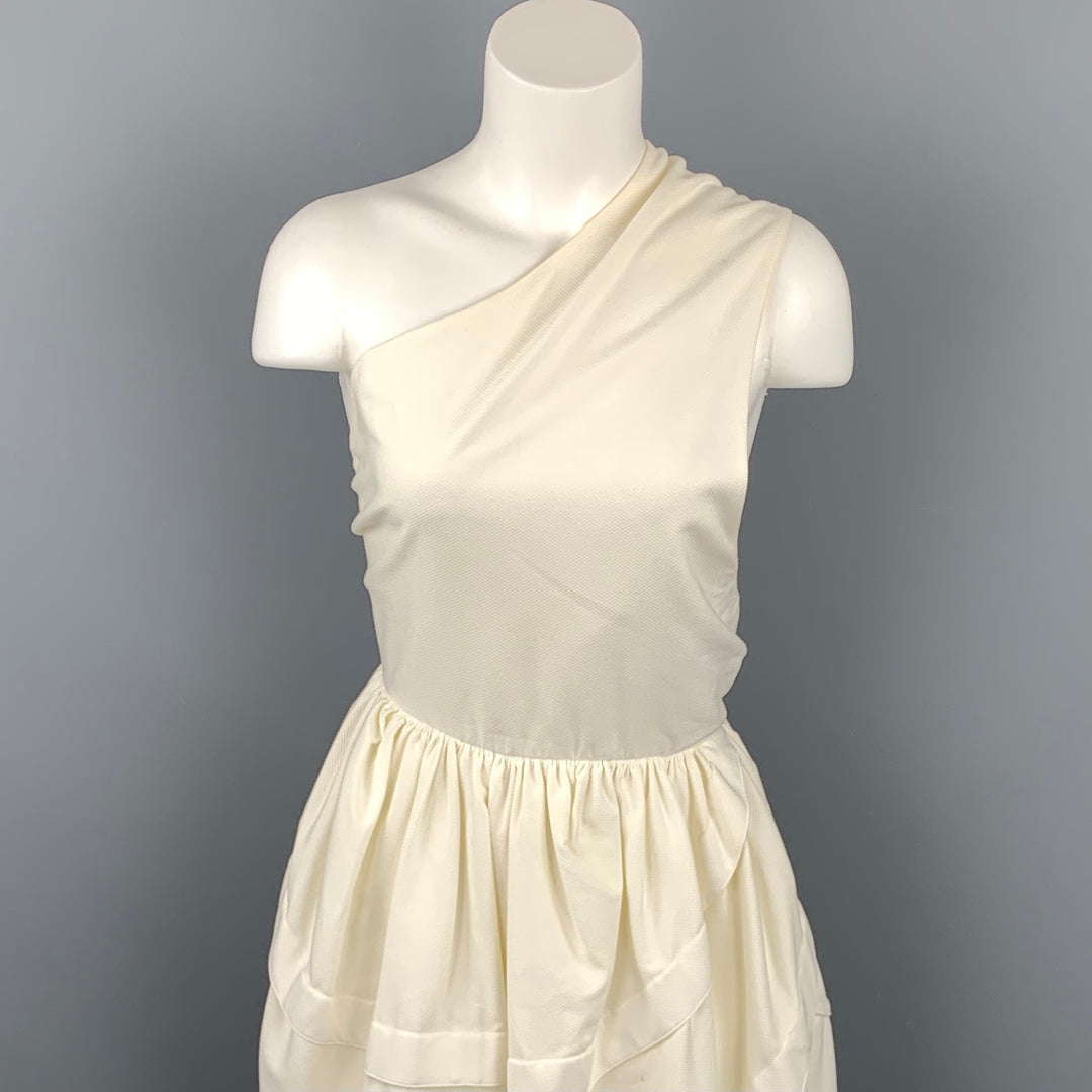 ALAIA Size S Cream Cotton Asymmetrical Fit & Flare One Shoulder Dress