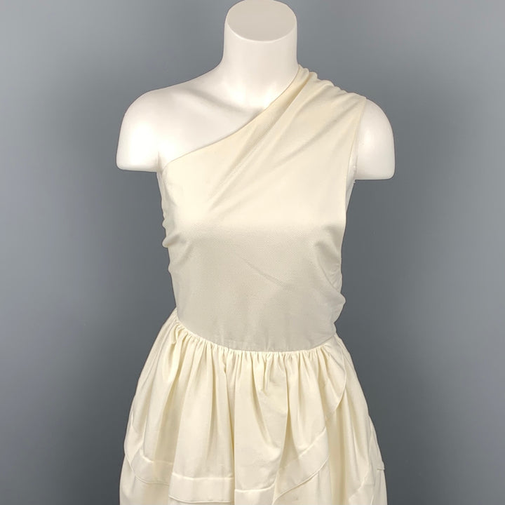 ALAIA Size S Cream Cotton Asymmetrical Fit & Flare One Shoulder Dress