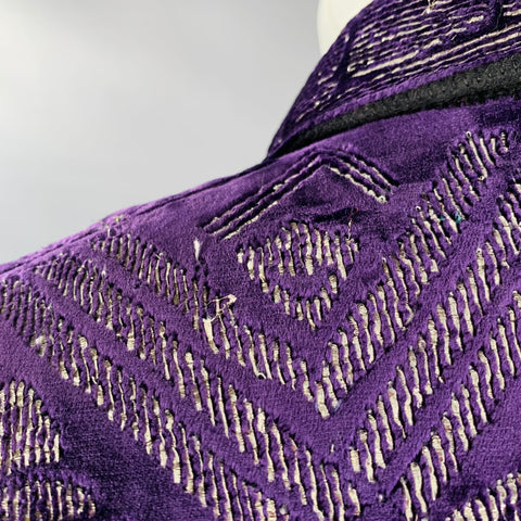 EMILIO PUCCI Size 38 Purple Silver Geometric Embroidery Velvet Shawl Sport Coat