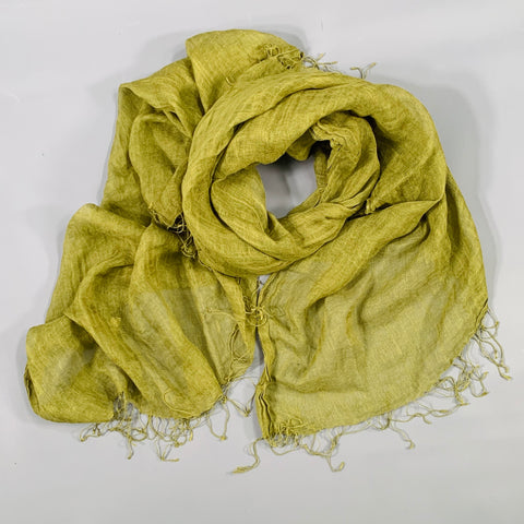 PAS de CALAIS Green Woven Linen Fringe Scarf