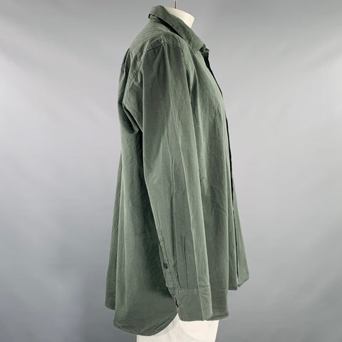 CASEY-CASEY Size L Green Sage Cotton Long Sleeve Shirt