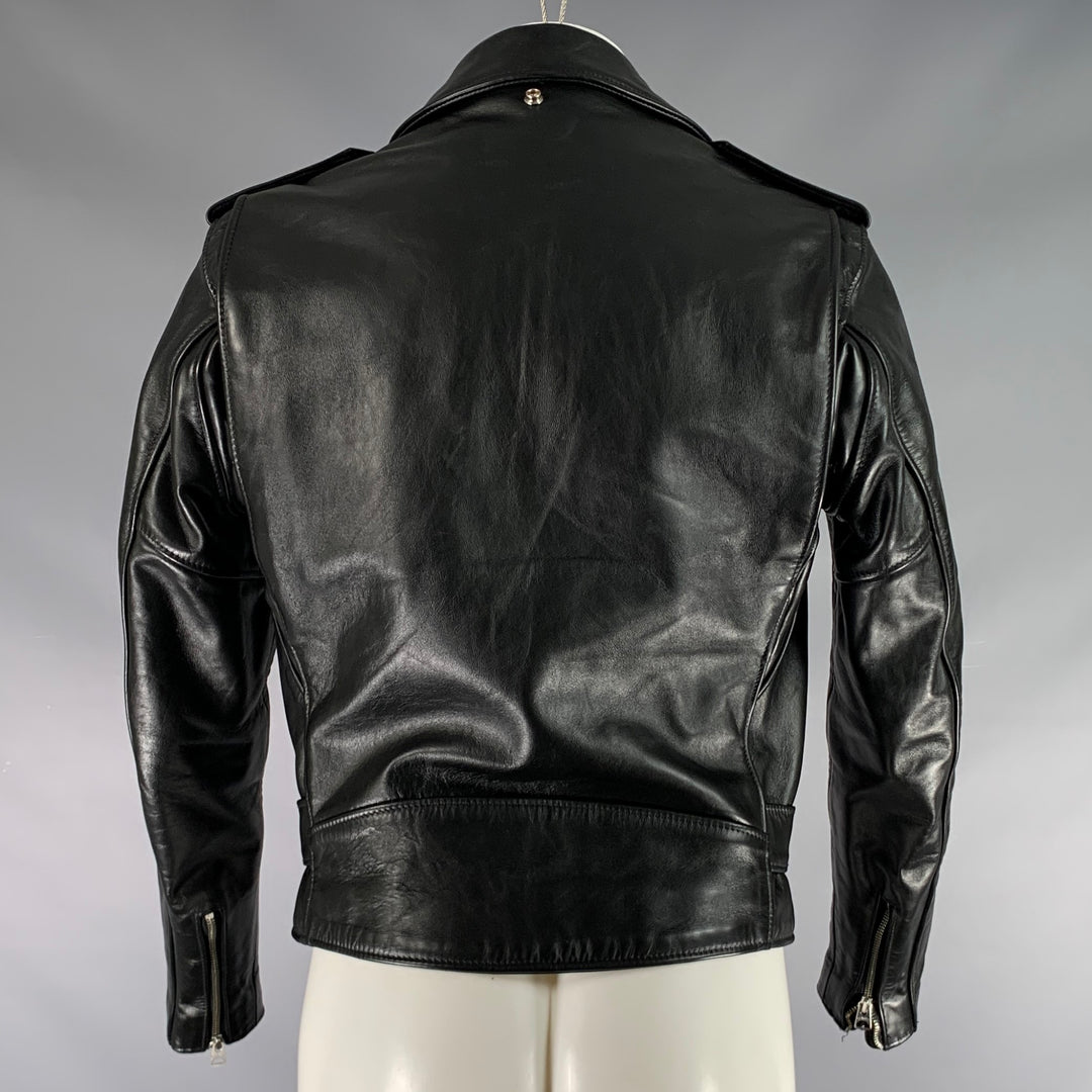SCHOTT Size 38 Black Leather Motorcycle Jacket