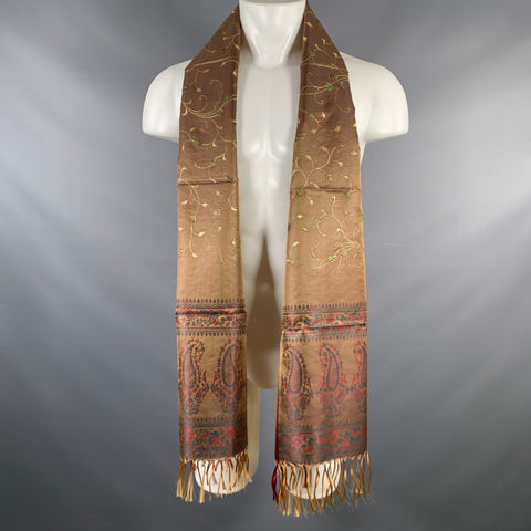 VINTAGE Gold Burgundy Embroidered Scarf