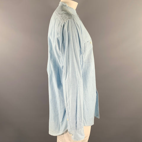 RRL by RALPH LAUREN Size L Light Blue Cotton Band Collar Long Sleeve Shirt