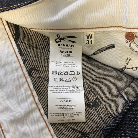 DENHAM Size 31 Navy Embroidery Cotton Straight Jeans