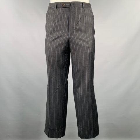 ISAIA Size 48 Charcoal Blue Stripe Wool Notch Lapel Suit