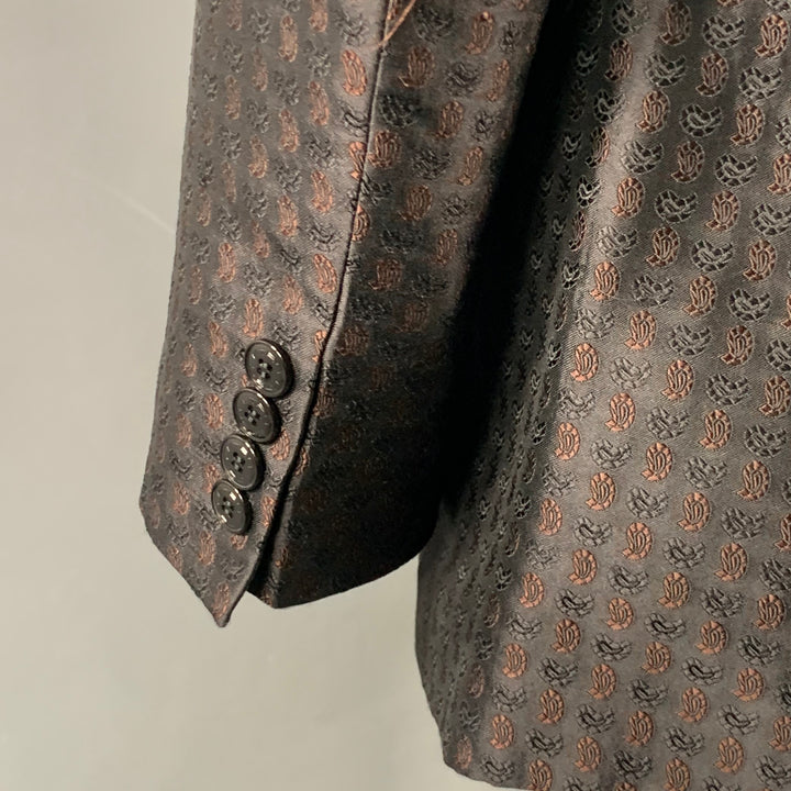ETRO Size 44 Black Brown Paisley Silk Blend Jacquard Notch Lapel Sport Coat