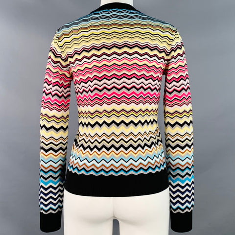 MISSONI Size S Black Multi Color Cotton Blend Zig Zag Crew Neck Pullover