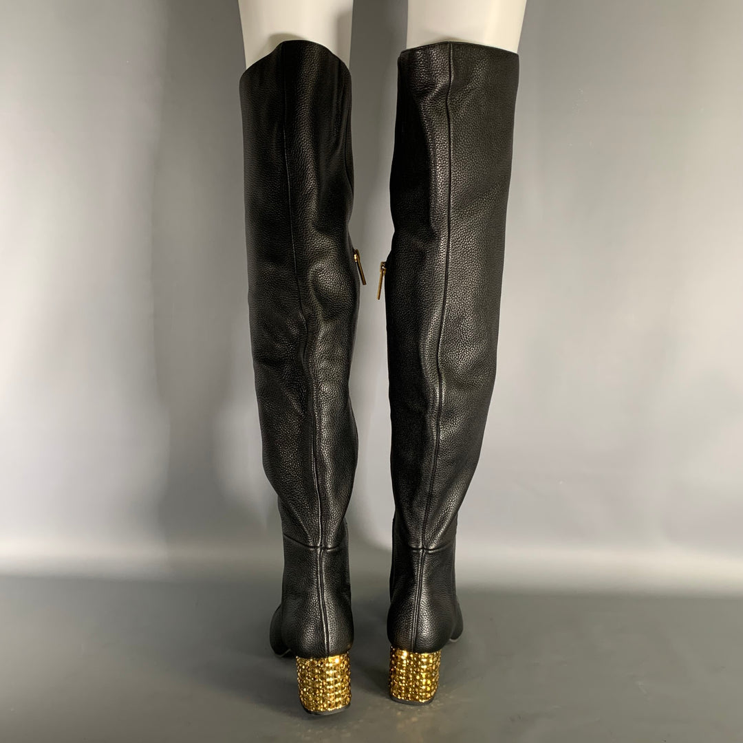 KURT GEIGER Size 8 Black Gold Leather Pebble Grain Boots
