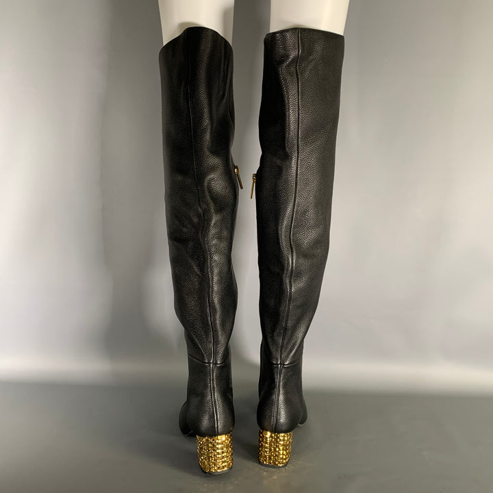 KURT GEIGER Size 8 Black Gold Leather Pebble Grain Boots