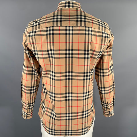 BURBERRY Size L Khaki Red Black Plaid Cotton Long Sleeve Shirt